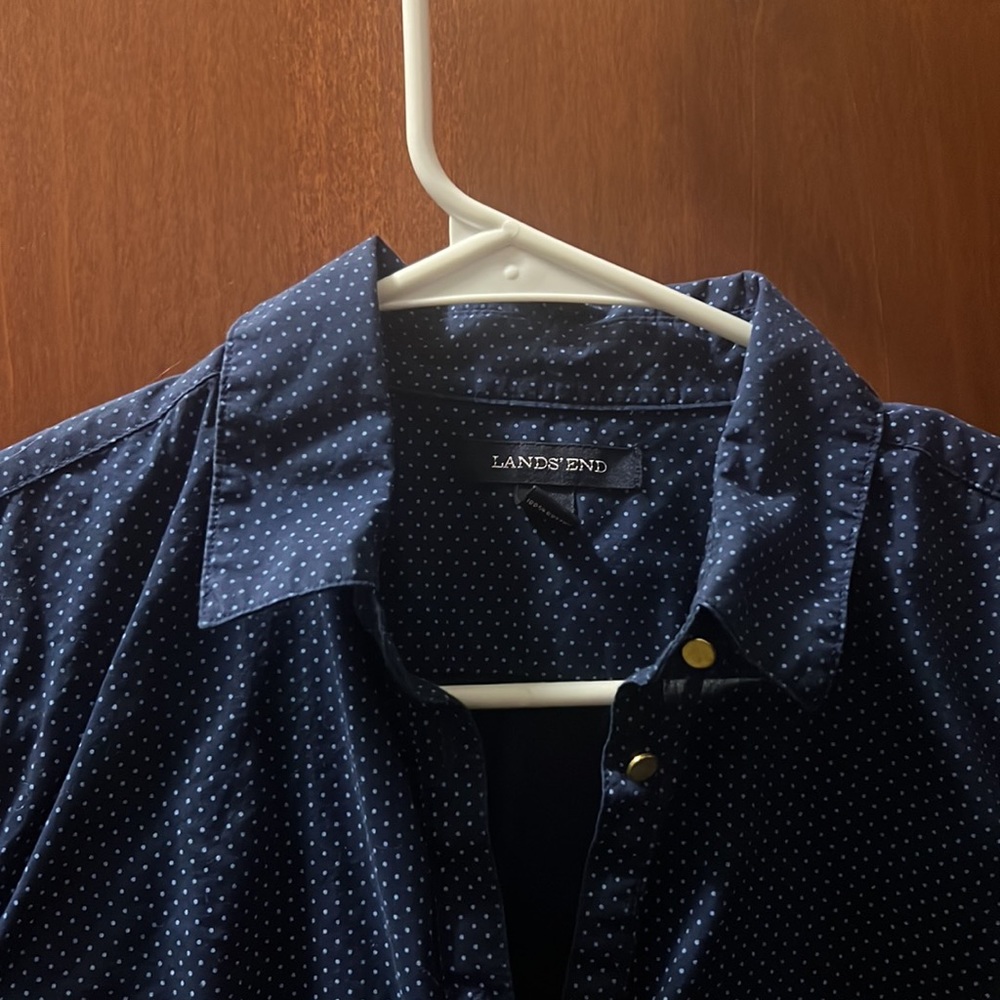 Lands End Navy Dot Button Down